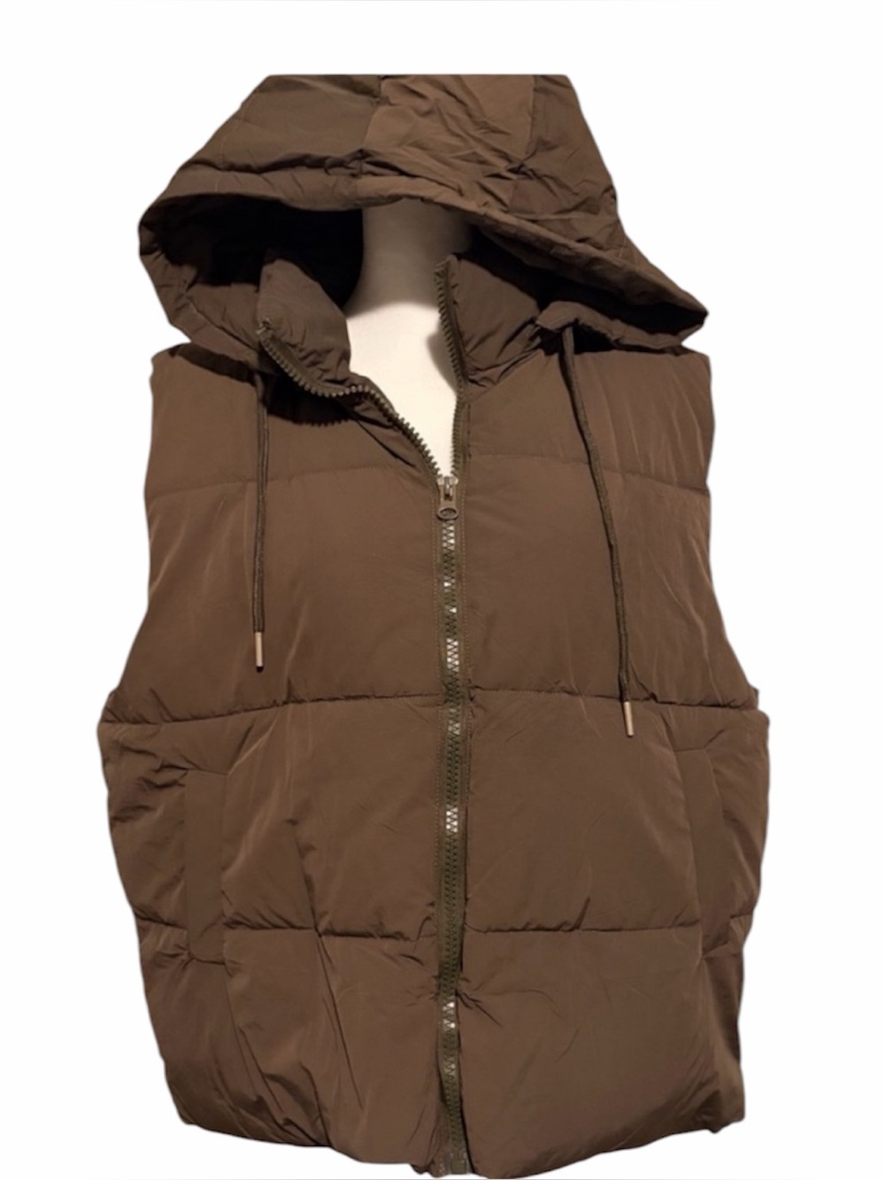 Army Green Hooded Puffer Vest | Zip Front | Cozy Lightweight Quilted Vest